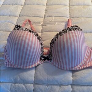 Victoria's Secret Pink and White Striped Bra with Leopard Detail Push up